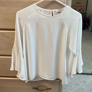 White blouse with 3/4 ruffle sleeves